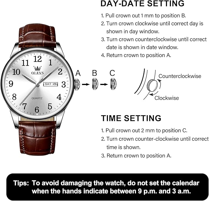 Men's Casual Leather Watch, Easy to Read Three-Hand Analog Stainless Steel Watches for Men, Minimalist Day Date Waterproof Luminous Mens Quartz Wristwatch