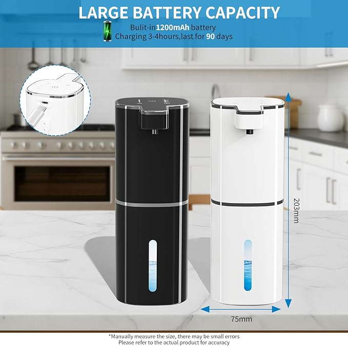Automatic Soap Dispenser Touchless, Wall Mounted Smart Soap Dispenser, USB Rechargeable, 4 Adjustable Levels, 14.2oz / 420ml Large Capacity, for Bathroom, Kitchen, School (Black, Liquid)