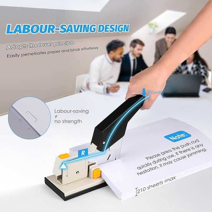 Heavy Duty Stapler 210 Sheets Capacity, Effortless Office School Stapler with Adjustable Stapling Width of 60mm (2.36") with 4000 Staples, White