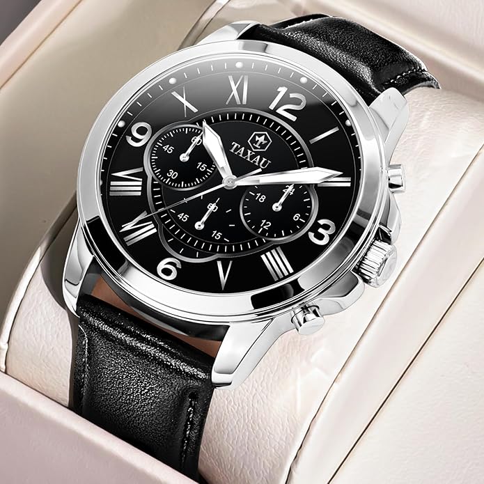 Mens Watches Luxury Dress Waterproof Leather Watch with Date Day Analog Quartz Large Number Wrist Watch Casual Classic Luminous Scales Big Face Easy Read Reloj para Hombre