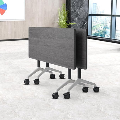 Folding Conference Table, Conference Room Tables Foldable Large Meeting Seminar Table on Wheels,Flip Top Boardroom Training Tables for Office, Classroom,Meeting (2, Grey, 47.2in)