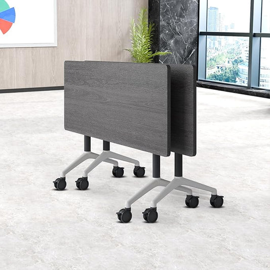 Folding Conference Table, Conference Room Tables Foldable Large Meeting Seminar Table on Wheels,Flip Top Boardroom Training Tables for Office, Classroom,Meeting (2, Grey, 47.2in)