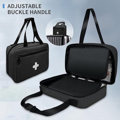 First Aid Bag Empty, Compact and Portable Medical Supplies Organizer with Multiple Compartments, Emergency Trauma Bag for Travel, Camping, Hiking, Car, Travel and Home Use, Black(Bag Only)