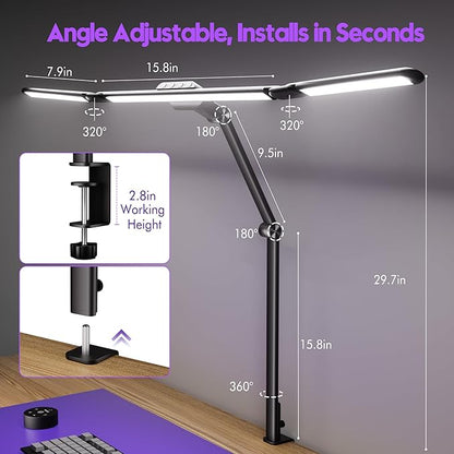 Quntis 32.5" Architect Desk Lamps for Office Home Dorm - Eye Care 3 Light Bar 1100LM Bright, Ambient Backlight, Radar Sensor, Remote Control, 2H Timer, Workbench Drafting Reading Video Conference Task