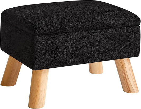 YMYNY Storage Ottoman, Footstool, Small Foot Stool with Sturdy Wood Legs Stool, Foot Rest with Padded Seat, for Living Room Bedroom Couch Enterway 15.75''D×11.81" W×11.02" H Black UHBD042B