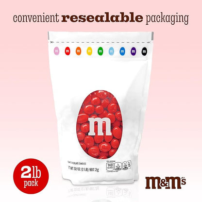 M&M’S WORLD Peanut Red Chocolate Candy 2lb Resealable Pack for Graduation Wedding 4th of July Candy Buffet Birthday Parties Candy Bar and Edible Decoration