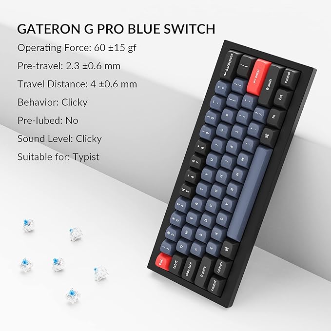 Keychron Q4 Wired Custom Mechanical Keyboard, 60% Layout QMK/VIA Programmable Macro with Hot-swappable Gateron G Pro Blue Switch Double Gasket Compatible with Mac Windows Linux (Black)