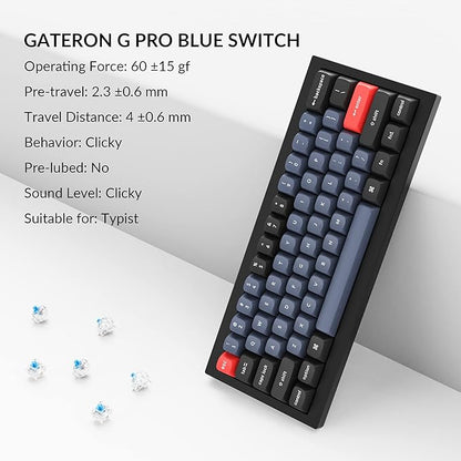 Keychron Q4 Wired Custom Mechanical Keyboard, 60% Layout QMK/VIA Programmable Macro with Hot-swappable Gateron G Pro Blue Switch Double Gasket Compatible with Mac Windows Linux (Black)