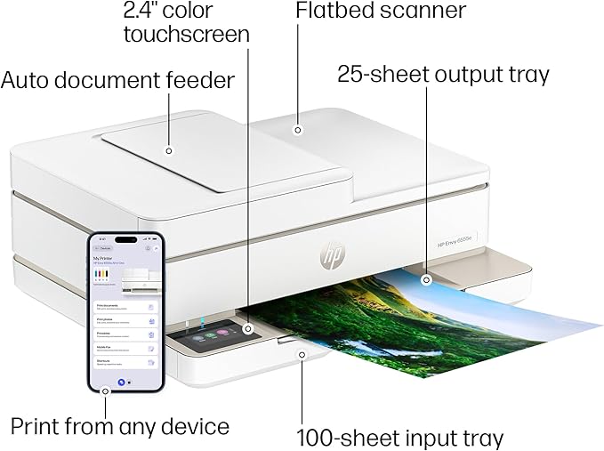 HP Envy 6555e Wireless All-in-One Color Inkjet Printer, Portobello, Print, scan, copy, Duplex printing Best-for-home, 3 month Instant Ink trial included, AI-enabled (714N5A) (Renewed)