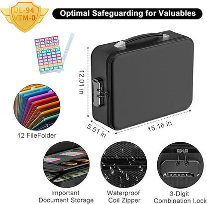 Fireproof Document Box With Combination Lock,Hard Case File Organizer Heat Insulated And Waterproof,Portable Home Travel Safe Storage Box For Important Documents Laptop,Files More