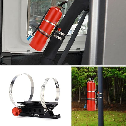 Vehicle Fire Extinguisher Mount Bracket, Aluminum Adjustable Quick Release Roll Bar Fire Extinguisher Bottle Mount with 8 Clamps, Compatible with Jeep Wrangler JK TJ Rubicon UTV, Black