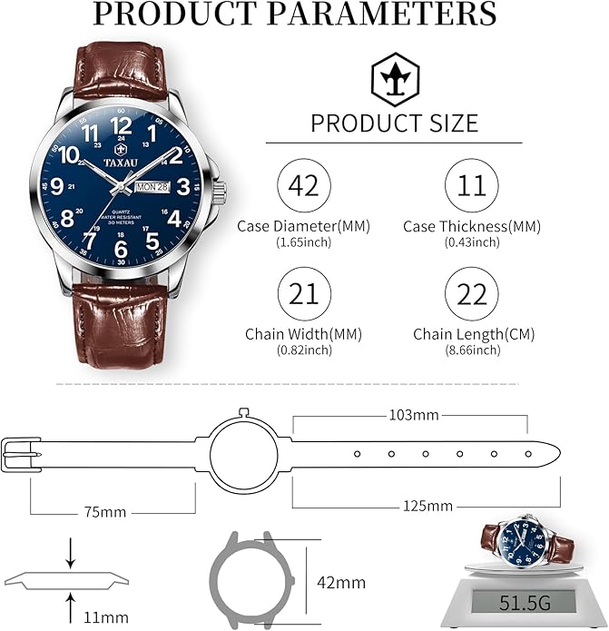 Watches for Men Leather Large Arabic Numerals Mens Watches Waterproof Band with Date Quartz Men's Wrist Watch