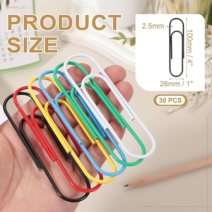 PATIKIL 4 Inch Large Paper Clip, 30PCS Big Paper Clip Extra Large Huge Metal Giant Clips Rust-Proof Strong Durable Bulk Cute for Home Office Accessories Bookmark, Black
