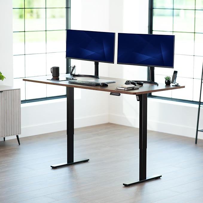 VIVO Electric 71 x 36 in Rustic Standing Desk, Memory Height Adjustment, 1B Series, Vintage Brown Top Black Frame, DESK-KIT-1B7N-36