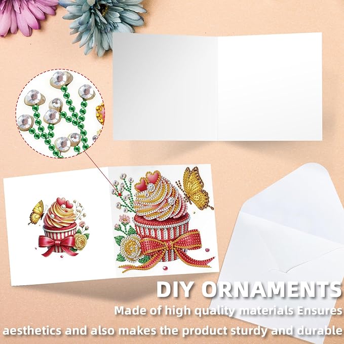 jinglinhh 12pcs Valentine's Day Diamond Art Painting Cupcake Rose Flower Butterfly Greeting Cards with Envelopes, DIY Card Making Kits for Adults, Diamond Art Birthday Holiday Cards Craft Gifts