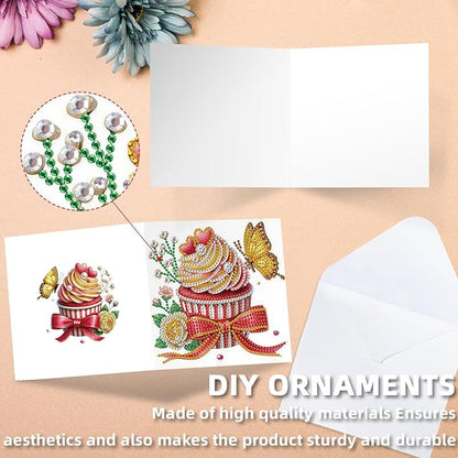 jinglinhh 12pcs Valentine's Day Diamond Art Painting Cupcake Rose Flower Butterfly Greeting Cards with Envelopes, DIY Card Making Kits for Adults, Diamond Art Birthday Holiday Cards Craft Gifts