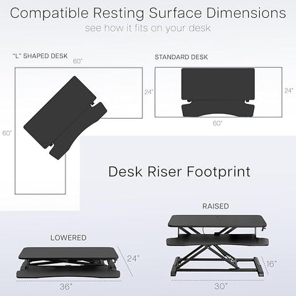 VIVO 36 inch Desk Converter, K Series, Height Adjustable Sit to Stand Riser, Dual Monitor and Laptop Workstation with Wide Keyboard Tray, Dark Walnut Top, Black Frame, DESK-V036KA