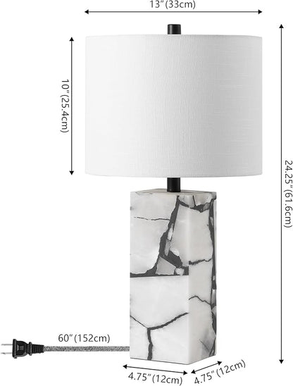 JONATHAN Y JYL8507A Elizabeth 24.25" Contemporary Coastal Alabaster LED Table Lamp with Body Night Light Bedroom, Living Room, Office, Dining Room, Black/White