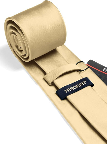 HISDERN Mens Solid Color Ties Formal Satin Necktie and Pocket Square Set Classic Wedding Business Tie & Handkerchief