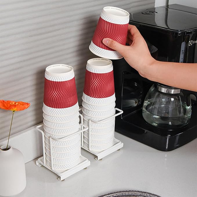 Bathroom Cup Dispenser, Disposable Coffee Cup Dispenser Cup Storage Organizer for Coffee Office/Party/Home Countertop Use (White with Box)