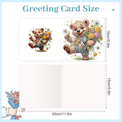 jinglinhh 12pcs Diamond Art Painting Flower Bear Greeting Cards with Envelopes, DIY Card Making Kits for Adults, Diamond Art Christmas Cards for Birthday Holiday Postcards Craft Gifts