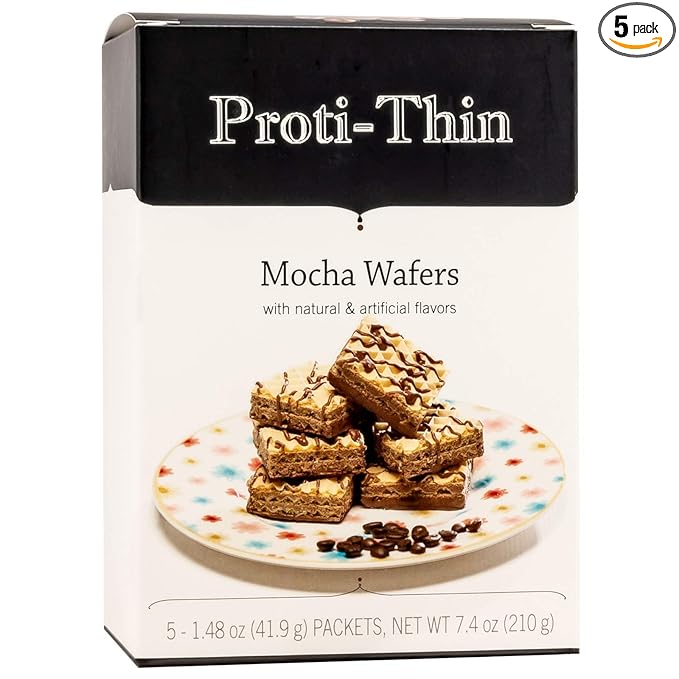 Proti-Thin High Protein Mocha Wafer Squares, 15g Protein, Low Calorie, Low Carb, Low Sugar, Aspartame Free, Diet Wafer Bars, Healthy Snack, 2 Wafers per Serving, 5 Count Box