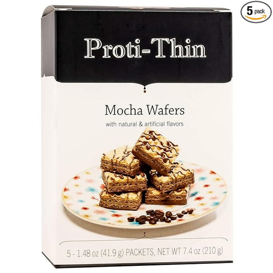 Proti-Thin High Protein Mocha Wafer Squares, 15g Protein, Low Calorie, Low Carb, Low Sugar, Aspartame Free, Diet Wafer Bars, Healthy Snack, 2 Wafers per Serving, 5 Count Box