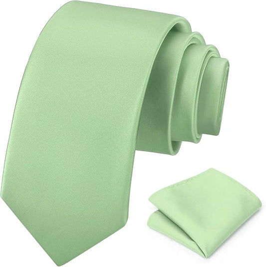 PenSee Men's Tie Set Solid Pure Color 3.15" (8CM) Classic Formal Plain Necktie and Pocket Square Set For Men