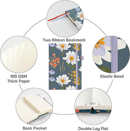 &And Per Se Dotted Journal Notebook, A5 Hardcover Bullet Dotted Journal, 160 Pages 100 gsm Thick Paper, 3 Sheets of Stickers Included - 5.7'' x 8'' (Garden Flowers)