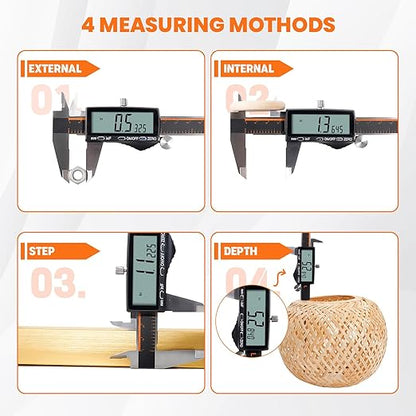 HARDELL Digital Caliper, Rechargeable Calipers with Large LCD Screen, Stainless Steel Caliper Measuring Tool, Auto-Off Micrometer, Inch/MM/Fraction for DIY/Household/3D-printing