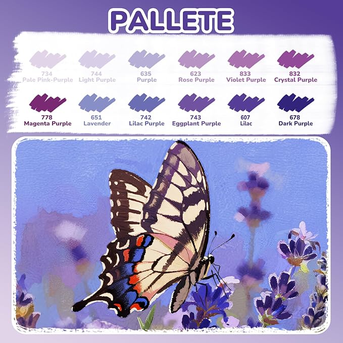 Guangna 12 Purple Dual Tip Acrylic Paint Markers, Brush Tip & Chisel Tip Acrylic Paint Pens for Pumpkin Paint, Rock, Wood, Glass, Paper, Coloring Book, Ceramic, Canvas, Water-Based Ink
