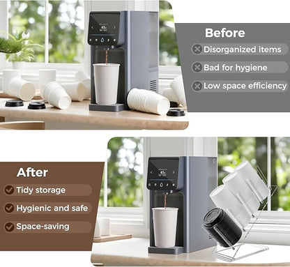 Acrylic Cup and Lid Holder, Adjustable Coffee Cup Holder Organizer Disposable Cup Dispenser Stand Countertop for Coffee Bar Station Bakery Breakroom 4 Compartment