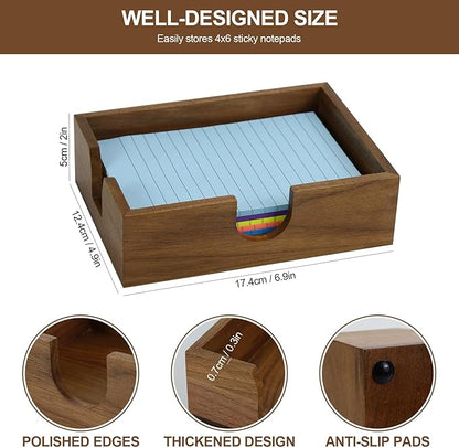 MultiBey Walnut Wood Sticky Notes Holder, 4x6 in Self -Sticky Note Memo Holder, Wooden Notepad Holder Dispenser Desk Supplies Desktop Accessories for Office Home School (L)