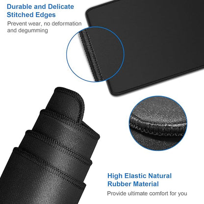 Large Extended Gaming Mouse Pad, Water Resist Non-Slip Mousepad Rubber Base Long Desk Mouse Pad with Stitched Edges, Computer Keyboard Mouse Mat for Gaming, Office & Home, 31.5 x 11.7 in, Black