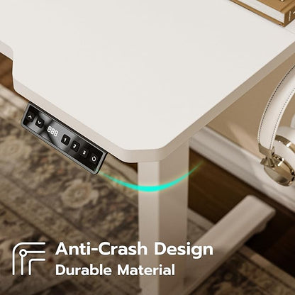 59 Inch L Shaped Standing Desk Adjustable Height, Electric Corner Standing Desk, Sit Stand Computer Table with Reversiable Splice Board,White