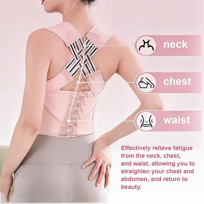 Back Brace Posture Corrector for Women, Adjustable Back Straightener for Posture Correction Pink, Neck Shoulder Lumbar Upper Lower Back Pain Relief - Scoliosis, Hunchback, Spine Corrector Adjustable Support Brace, Size L