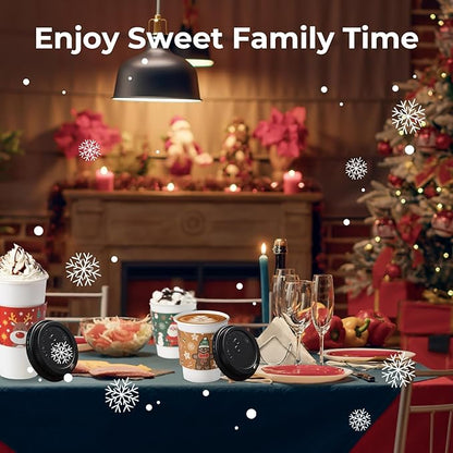 Fit Meal Prep 500 Pack 16 oz Christmas Disposable Coffee Cups with Lids, Sleeves, Leak-Proof To Go Coffee Cups with Lids, Durable Holiday Paper Cups for Hot Beverage, Home, Office, Party