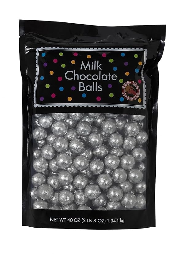 ALBERT'S Candy Milk Chocolate Foiled Balls, 40 oz Bag, Party and Wedding Candy, Peanut-Free & Tree Nut-Free (Full Size, Silver)