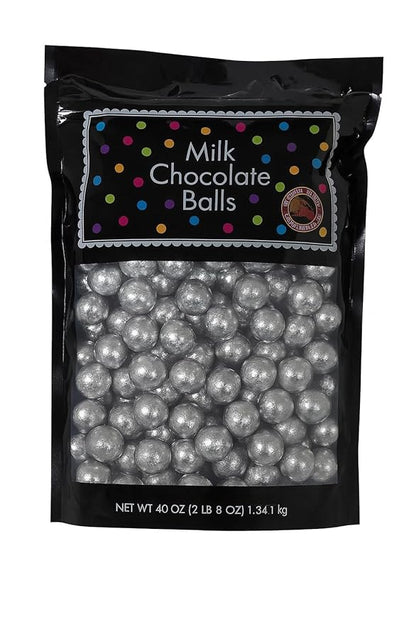 ALBERT'S Candy Milk Chocolate Foiled Balls, 40 oz Bag, Party and Wedding Candy, Peanut-Free & Tree Nut-Free (Full Size, Silver)