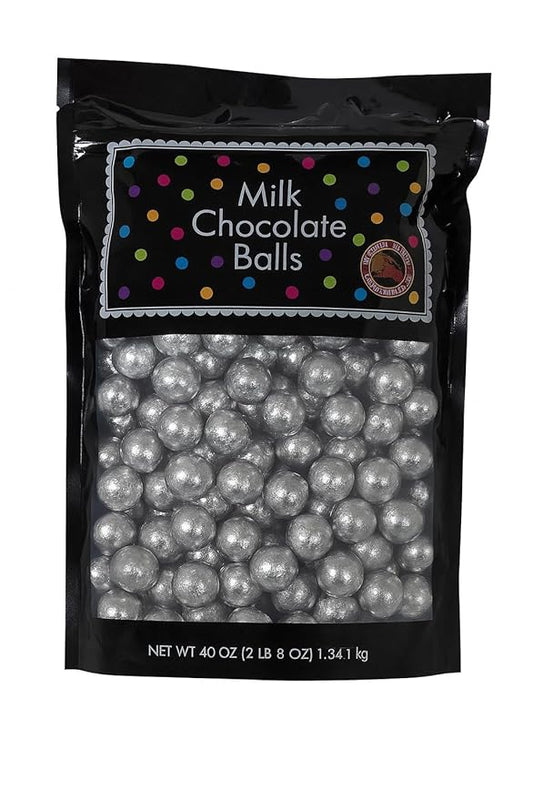 ALBERT'S Candy Milk Chocolate Foiled Balls, 40 oz Bag, Party and Wedding Candy, Peanut-Free & Tree Nut-Free (Full Size, Silver)