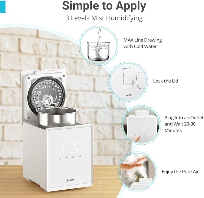 3L Stainless Steel Warm Mist Humidifier with Easy Clean and Warm Steam Function, Healthy Air Mist Humidifiers for Bedroom Living Room, with Sleep Mode and Auto-off Setting