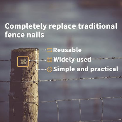 Fence Nails - Steel Wire Fencing Staple for Softwoods, Reuse Fence Staple Fasteners Nails with Wire Fixer, for Wire Mesh and Woven Fencing, Patent Pending