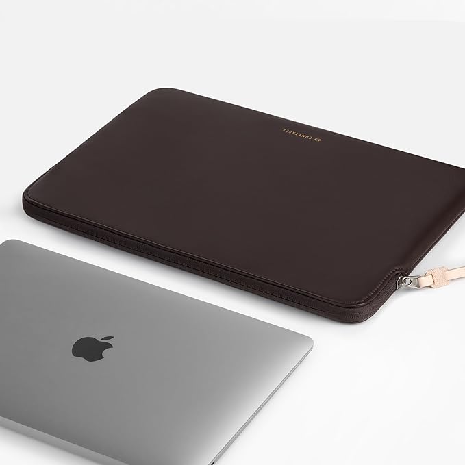 Comfyable Slim Laptop Sleeve Compatible with 13 Inch MacBook Air 13 in M4 M3 M2 M1, 13" MacBook Pro, PU Leather Bag Water-Resistant Cover Case, Chocolate