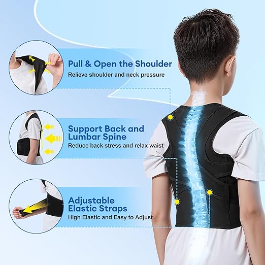 babaka Back Brace Posture Corrector for Kids, Adjustable Full Back Support, for Upper and Lower Back Pain Relief, Scoliosis, Dowagers Hump, Hunchback, Thoracic, Spine Corrector (X-Large, Waist: 26''-31'')