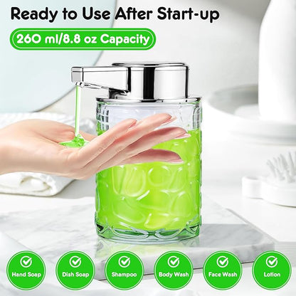 Automatic Touchless Soap Dispenser, Glass Sensor Hand Sanitizer Dispenser with 1800mAh Rechargeable Battery, Waterproof Design for Kitchen & Bathroom (Silver Gel Type)