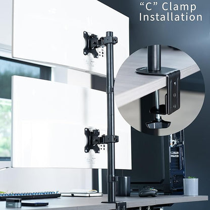 VIVO Dual Vertically Stacked Ultra-Wide Monitor Desk Mount, Extra Tall Heavy Duty Adjustable Stand for 2 Ultrawide Screens up to 45 inches, 25 lbs Per Screen Capacity, Black, STAND-V200R