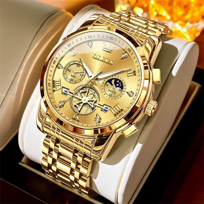 OLEVS Men Silver Watches,Men's Stainless Steel Chronograph Watch,Man Analog Quartz Big Face Male Watches Luxury Waterproof Roman Numeral Dress Diamond Relojes para Hombre