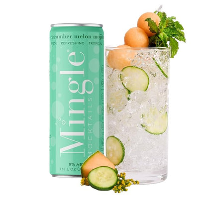 Mingle Mocktails Cucumber Melon Mojito, Premium Non-Alcoholic Drinks, Refreshing Pre-Mixed Drinks, Healthy Alternatives, Canned Mocktails, 12 fl. oz. Cans, Pack of 12
