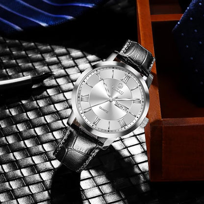 Men's Watch Big Face Easy Read Arabic Numeral Dress Watches for Men Classic Black Brown Leather Band Analog Mens Wrist Watch with Day and Date Fashion Business Waterproof Luminous Quartz Watch