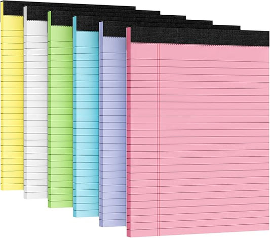 6pcs Legal Pads 8.5 x 11, Notepads 8.5 x 11 Inch, Color Note Pads Clear Print Writing Pads of Paper, Memo Pads , Perforate Legal Notepads Paper , Wide Ruled Lined with Sturdy Back,30 Sheets/Pack